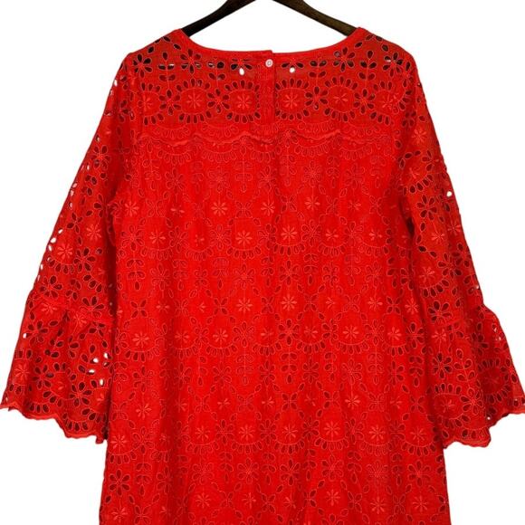 J. Crew Embroidered Eyelet Long Bell Sleeves Sheath Mini Dress Lined 16 Red - Picture 7 of 15